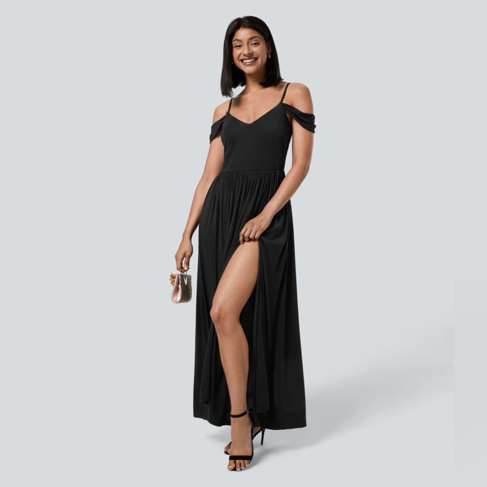 Halara XL Cold Shoulder Pocket Hem Flowy Maxi Dress